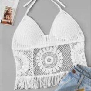 White Crochet Halter Top